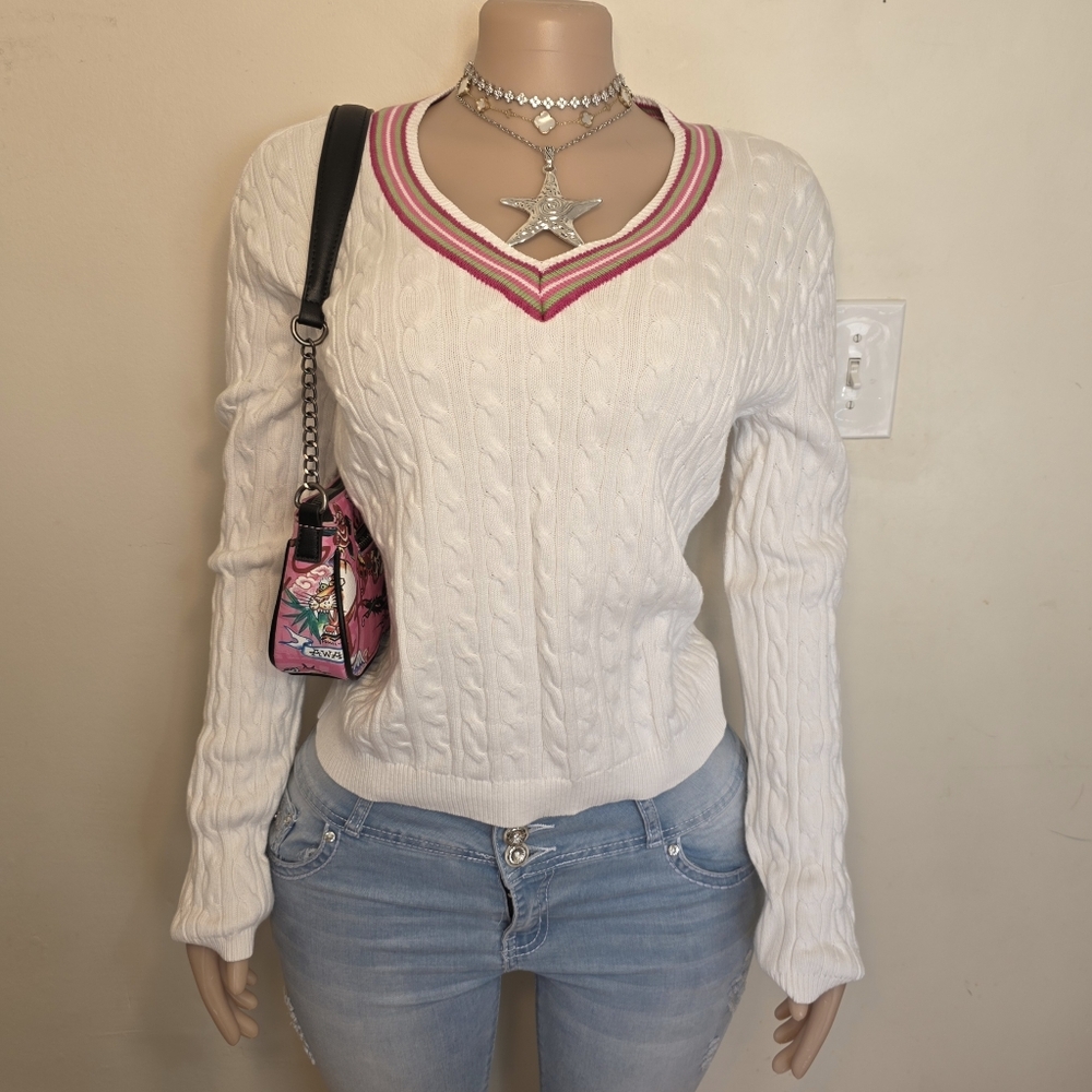 EP PRO Cotton Cable Knit V Neck Sweater